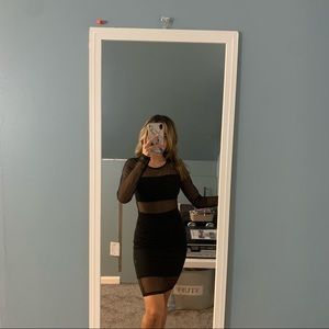 LONG SLEEVE SHEER GLITTER BODYCON DRESS